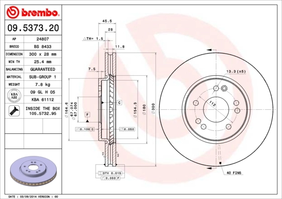 Disque de frein BREMBO 09.5373.20