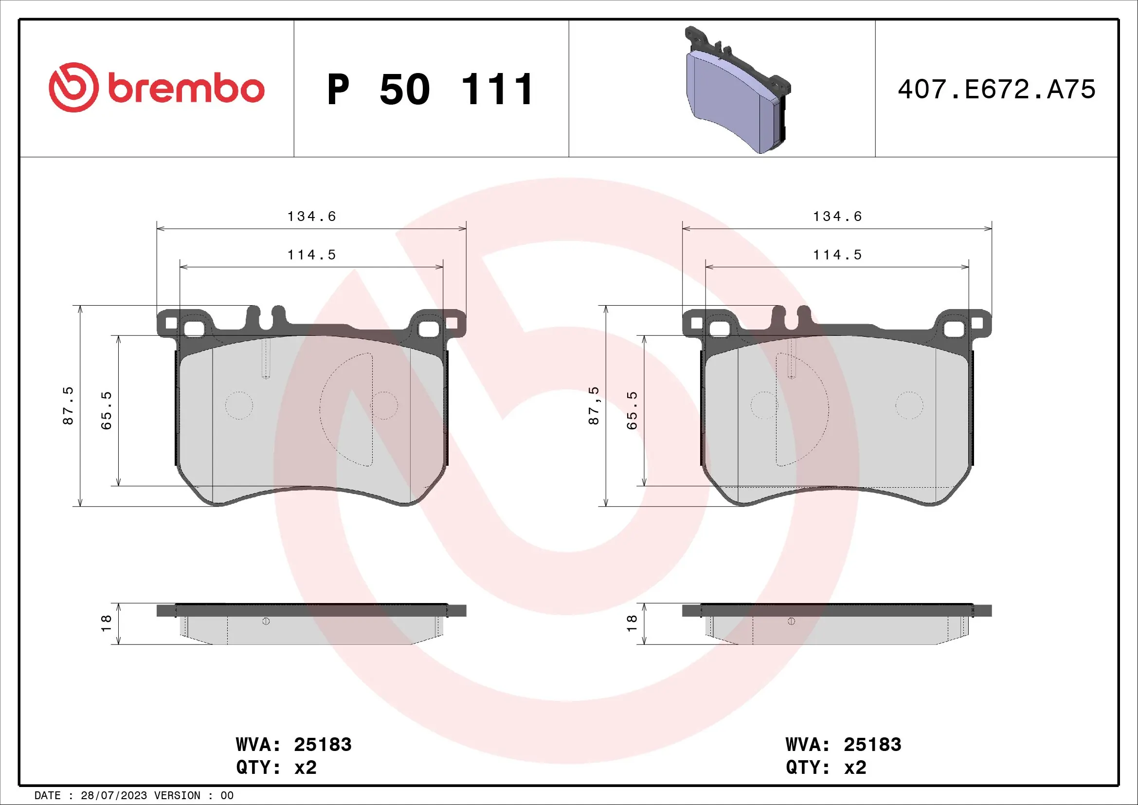 BREMBO P50111 — Гальмівні колодки, дискові