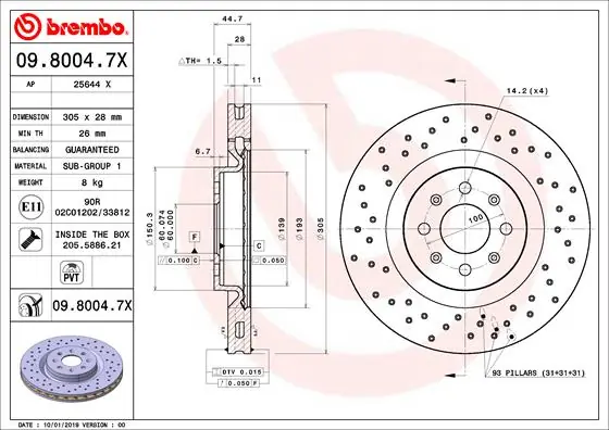 Disque de frein BREMBO 09.8004.7X