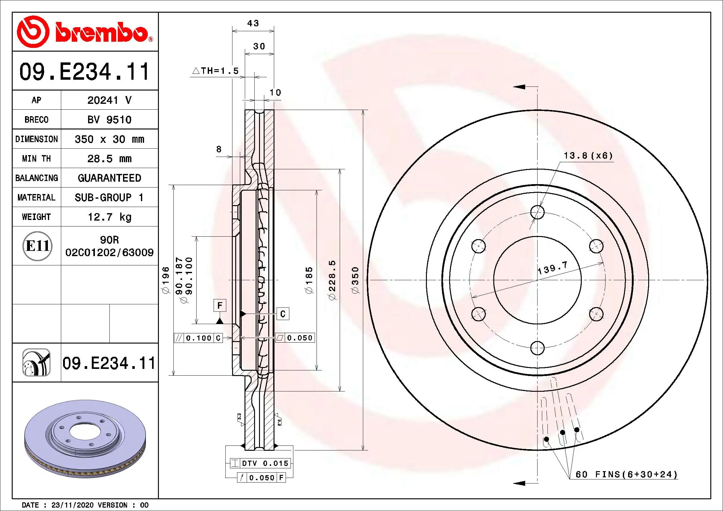 Disque de frein BREMBO 09.E234.11