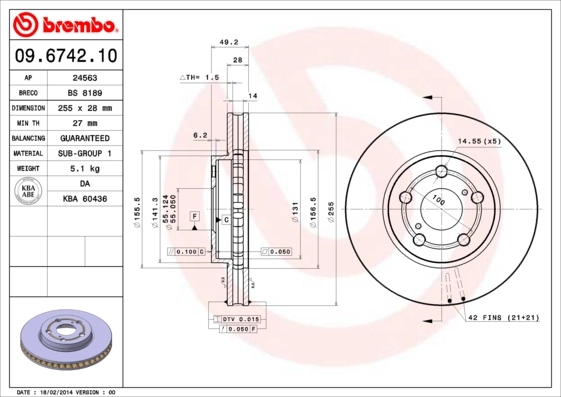 Disque de frein BREMBO 09.6742.10