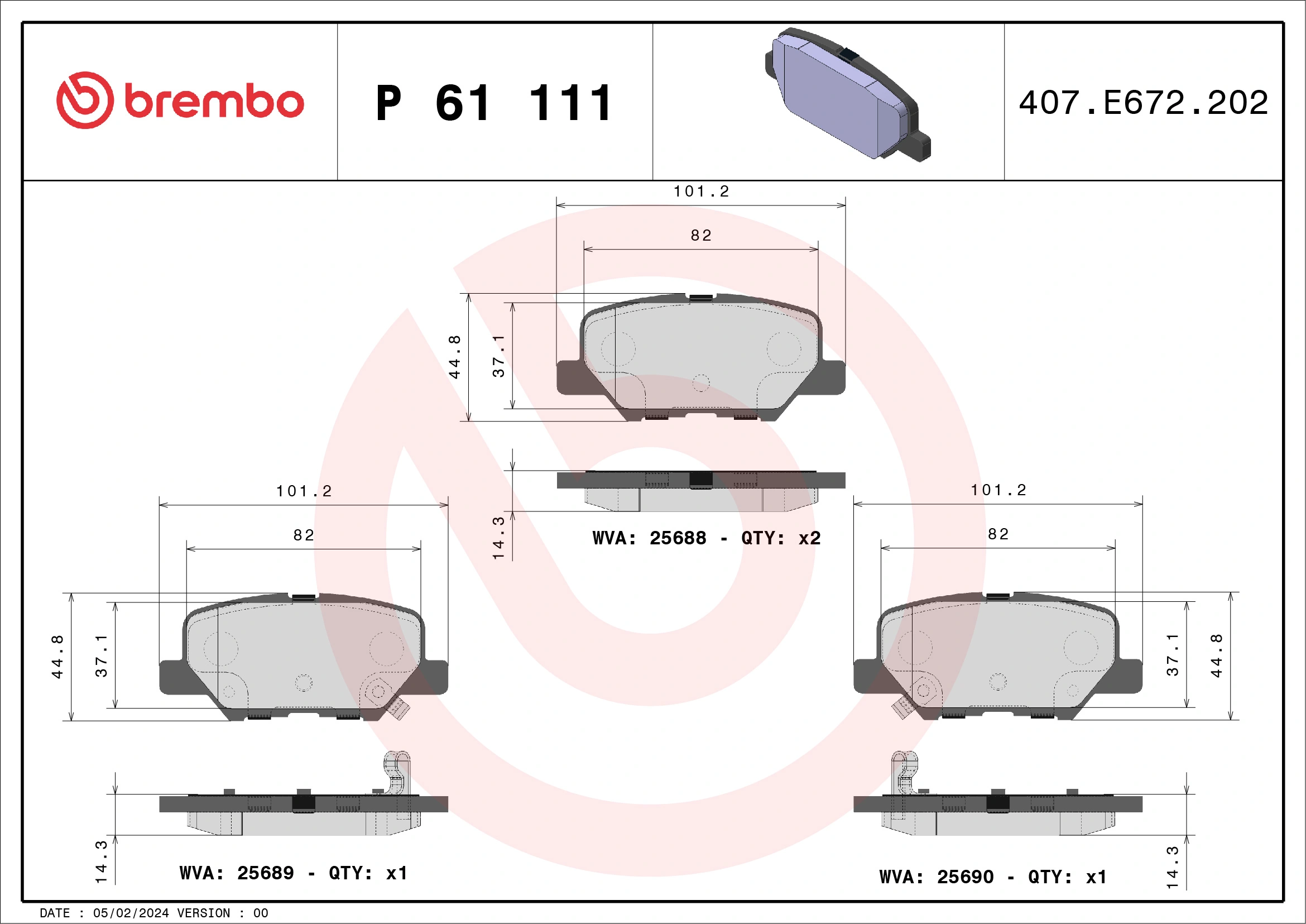 BREMBO P61111 — Колодки гальмівні дискові (комплект 4 шт)