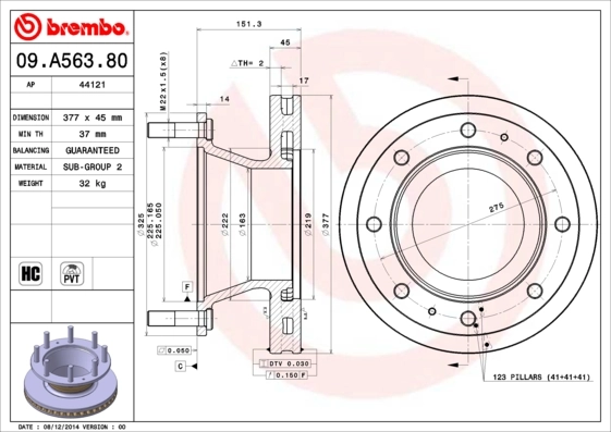 Disque de frein BREMBO 09.A563.80