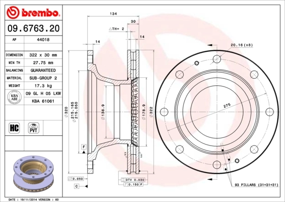 Disque de frein BREMBO 09.6763.20