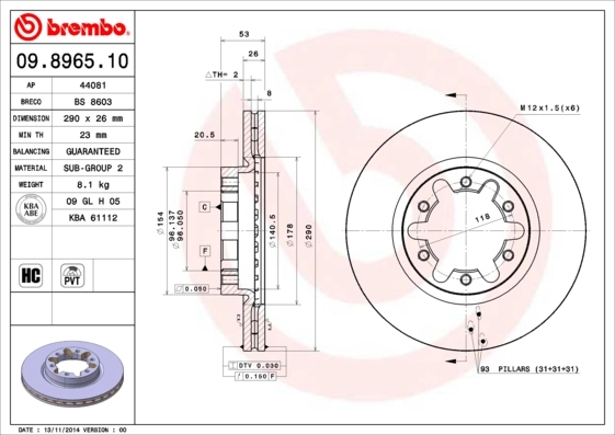 Disque de frein BREMBO 09.8965.10