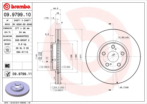 Disque de frein BREMBO 09.9799.11