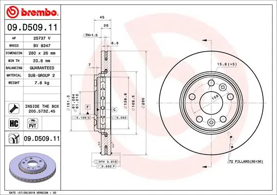 Disque de frein BREMBO 09.D509.11