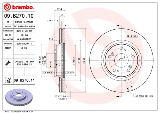 BREMBO 09.B270.10 — Гальмівний диск