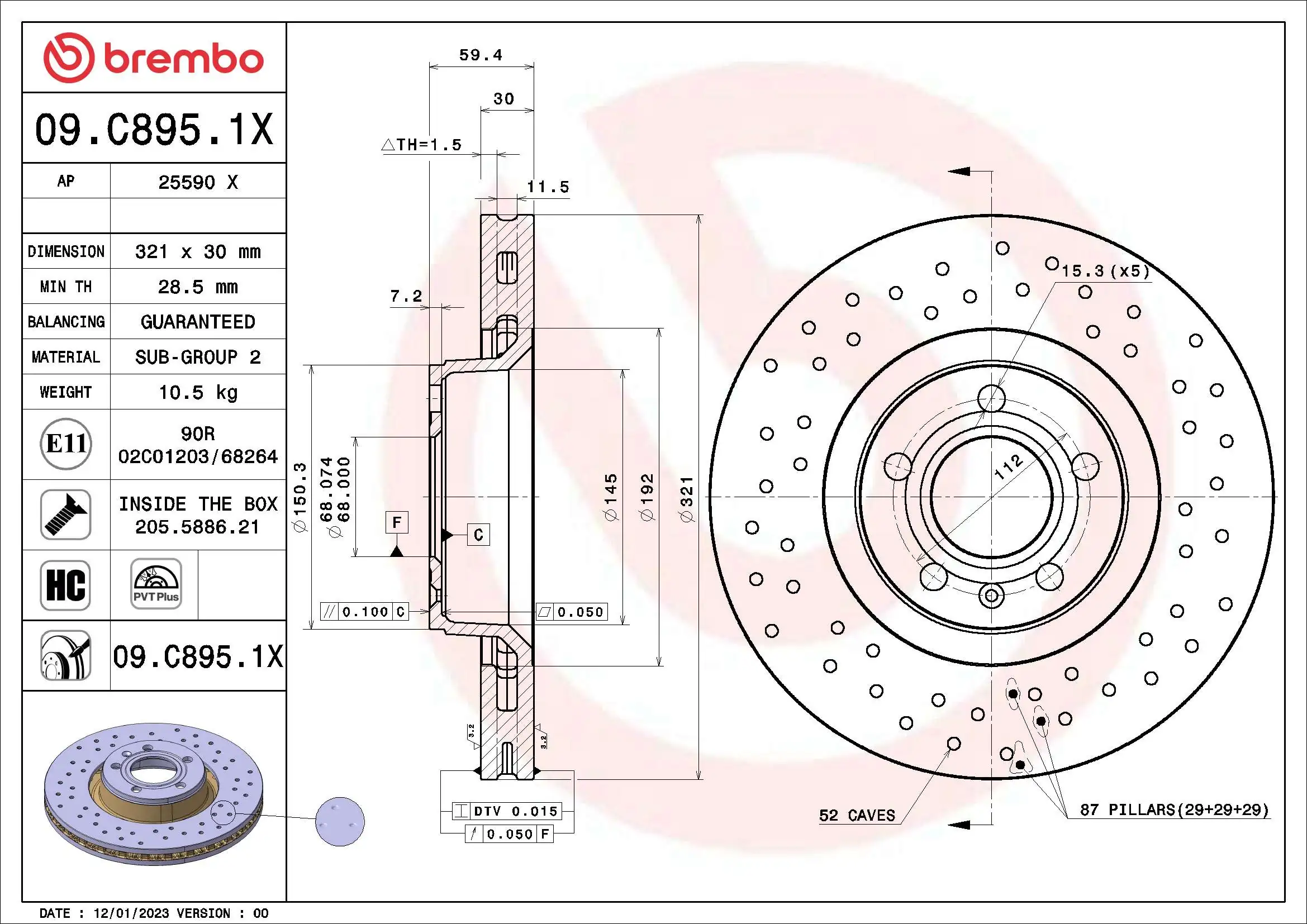 Disque de frein BREMBO 09.C895.1X