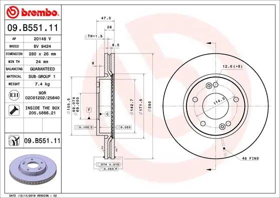 Disque de frein BREMBO 09.B551.11