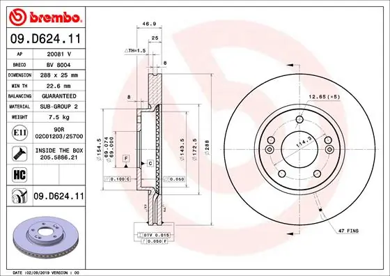 Disque de frein BREMBO 09.D624.11