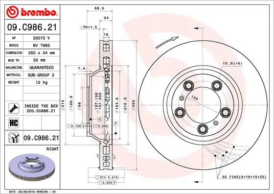 Disque de frein BREMBO 09.C986.21