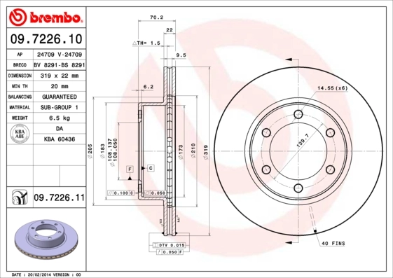 Disque de frein BREMBO 09.7226.11