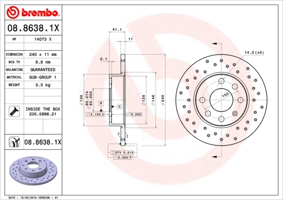 Disque de frein BREMBO 08.8638.1X