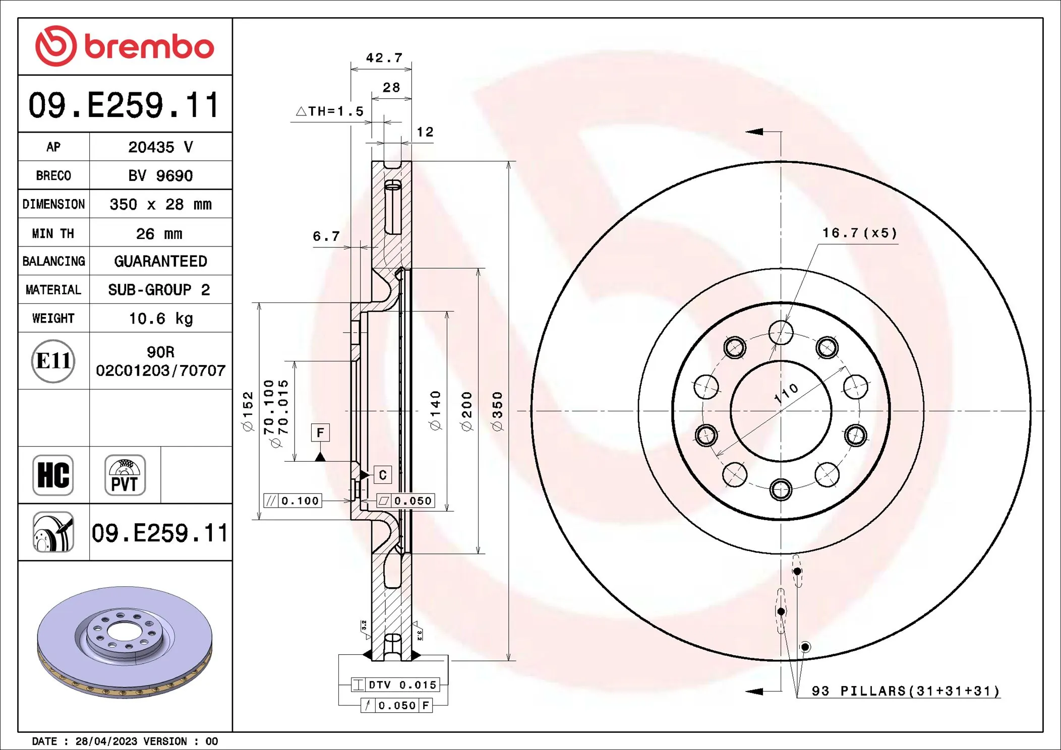 Disque de frein BREMBO 09.E259.11
