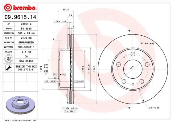 Disque de frein BREMBO 09.9615.14