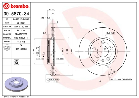 Disque de frein BREMBO 09.5870.34
