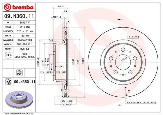 Disque de frein BREMBO 09.N360.11