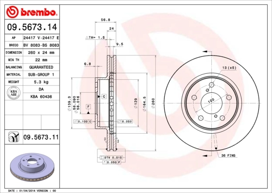 Disque de frein BREMBO 09.5673.11