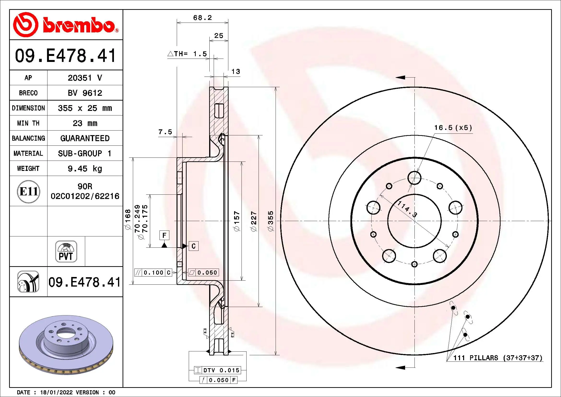 Disque de frein BREMBO 09.E478.41