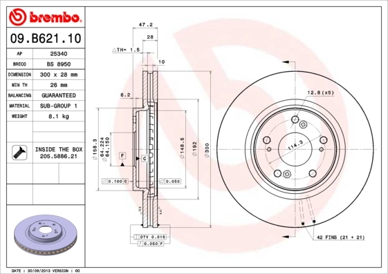 Disque de frein BREMBO 09.B621.11