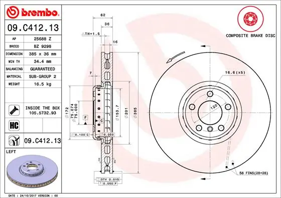 Disque de frein BREMBO 09.C412.13