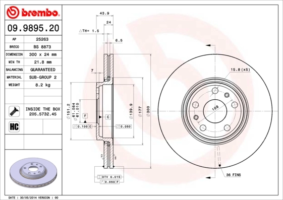 Disque de frein BREMBO 09.9895.20