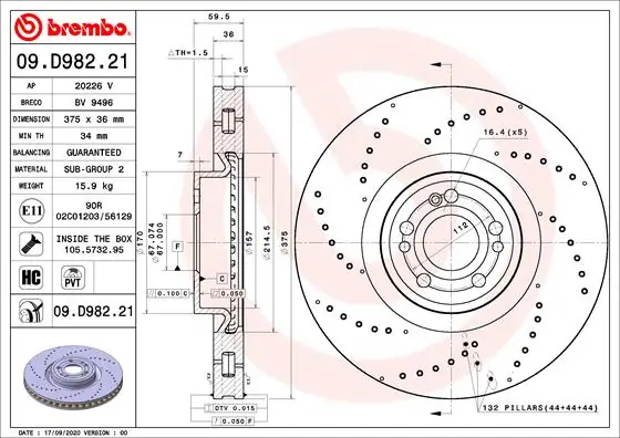 Disque de frein BREMBO 09.D982.21