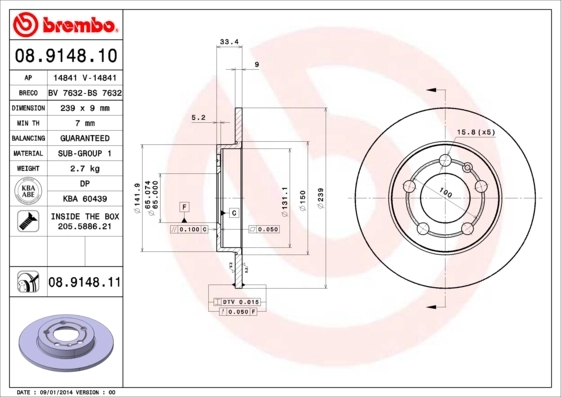 Disque de frein BREMBO 08.9148.11