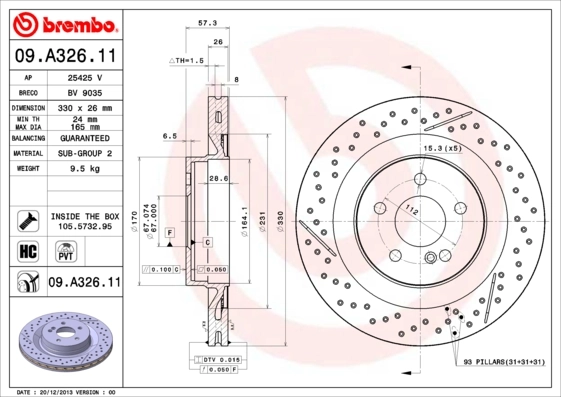 Disque de frein BREMBO 09.A326.11