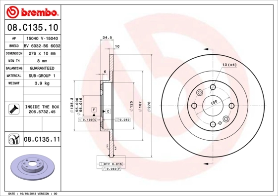 Disque de frein BREMBO 08.C135.11