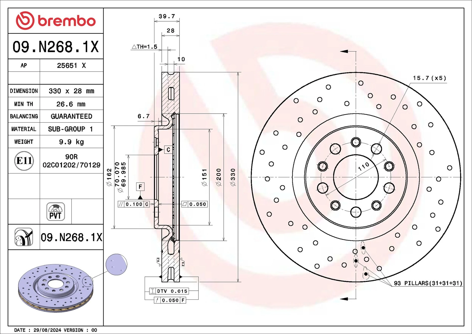 Disque de frein BREMBO 09.N268.1X