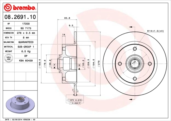 Disque de frein BREMBO 08.2691.10