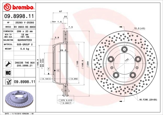 Disque de frein BREMBO 09.8998.11