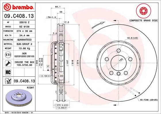 Disque de frein BREMBO 09.C408.13