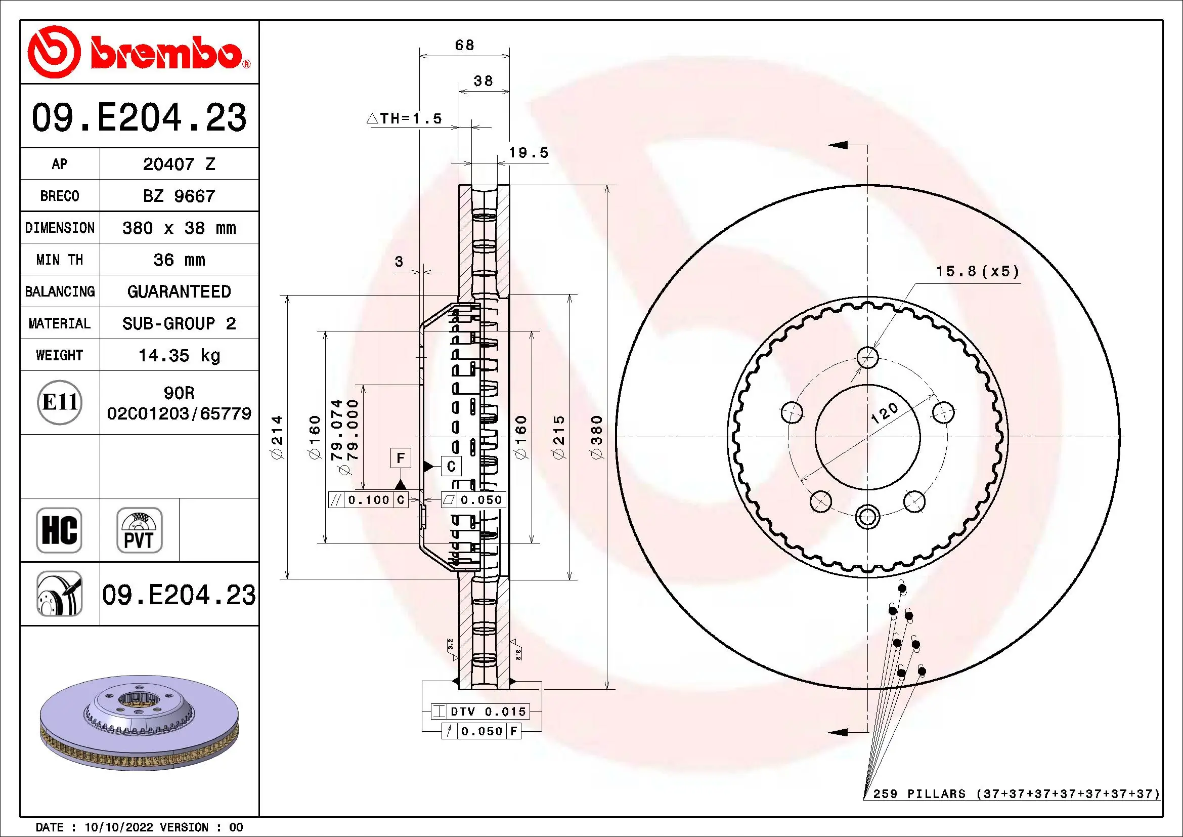 Disque de frein BREMBO 09.E204.23