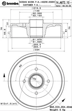 Tambour de frein BREMBO 14.A672.10
