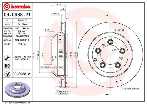 Disque de frein BREMBO 09.C988.21