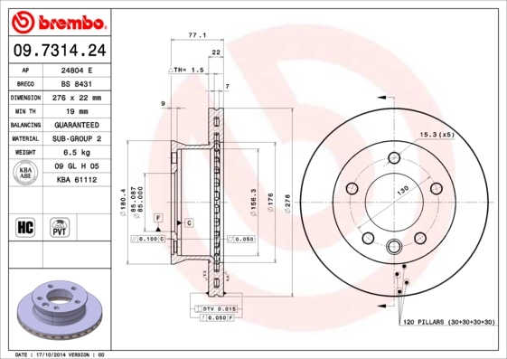 Disque de frein BREMBO 09.7314.24