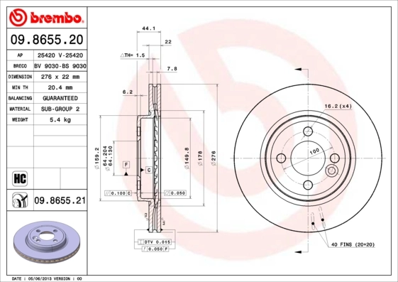 Disque de frein BREMBO 09.8655.21