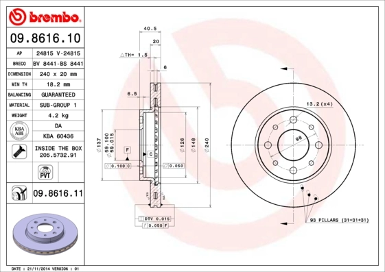 Disque de frein BREMBO 09.8616.11