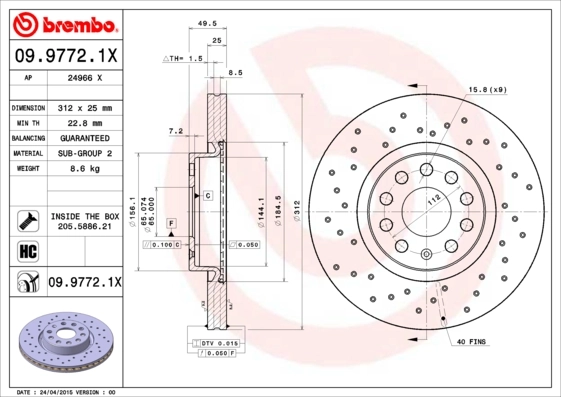 Disque de frein BREMBO 09.9772.1X
