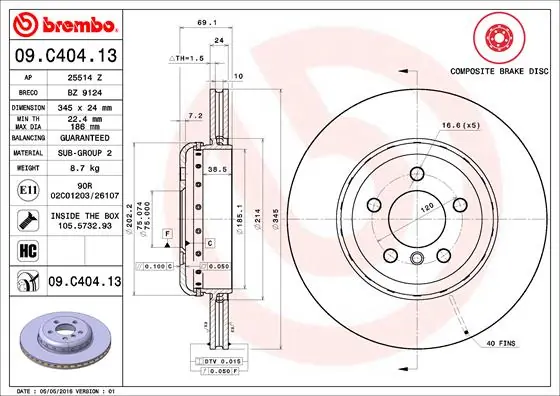 Disque de frein BREMBO 09.C404.13