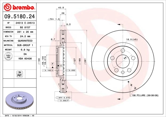 Disque de frein BREMBO 09.5180.24