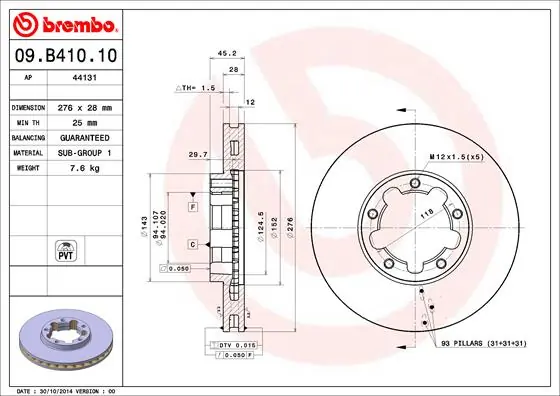 Disque de frein BREMBO 09.B410.10