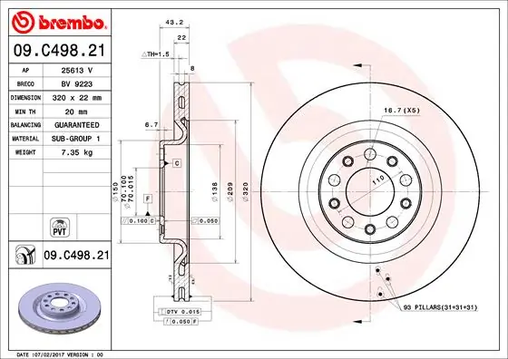 Disque de frein BREMBO 09.C498.21