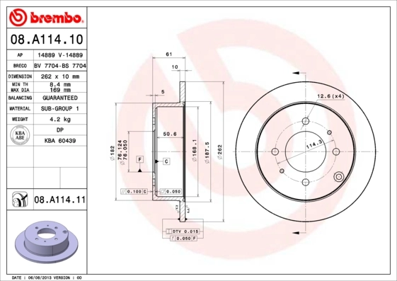 Disque de frein BREMBO 08.A114.11