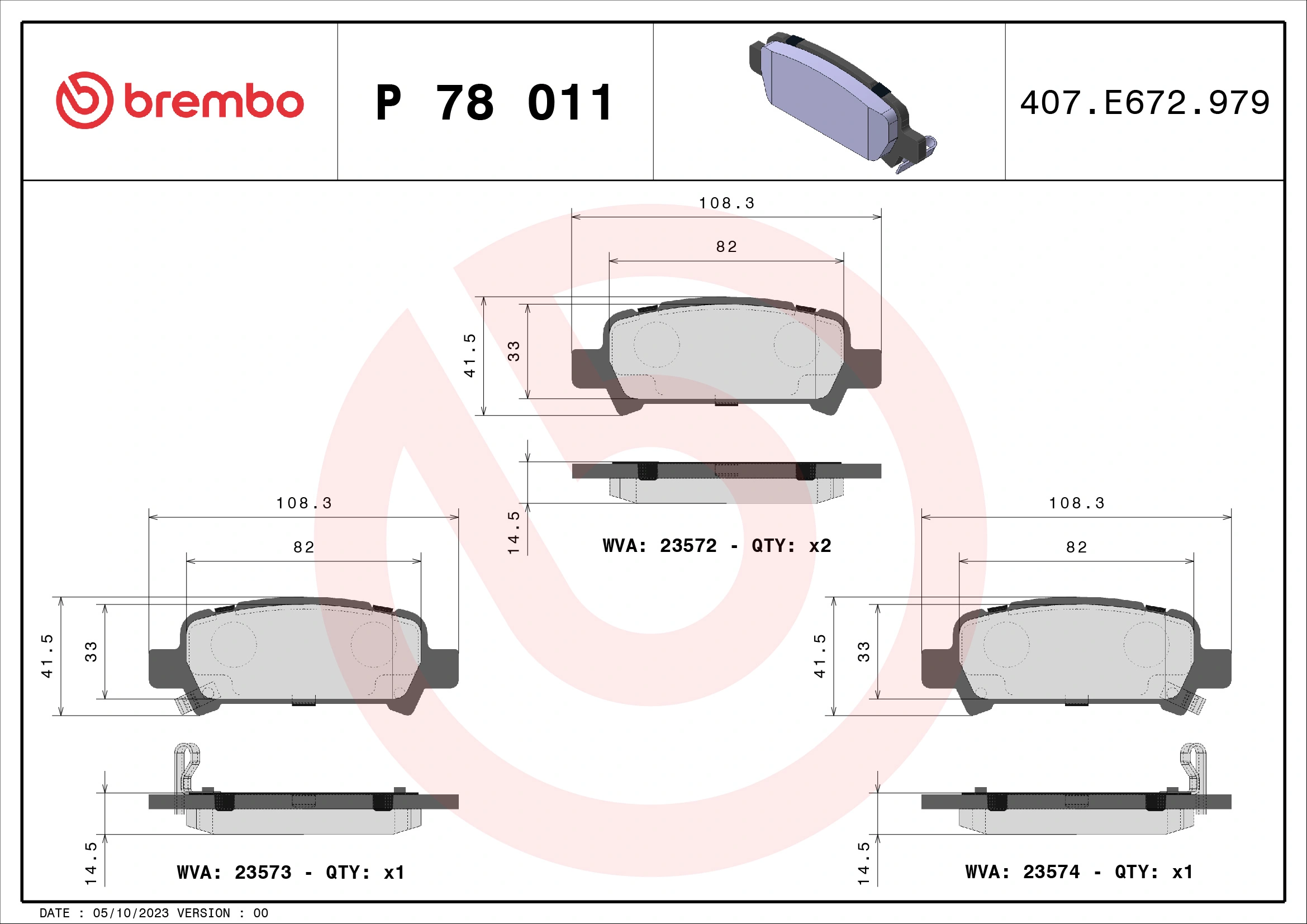 Kit de plaquettes de frein, frein à disque BREMBO P 78 011