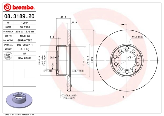 Disque de frein BREMBO 08.3189.20