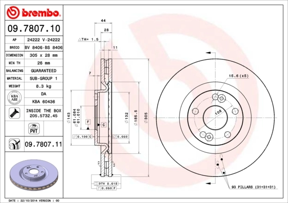 Disque de frein BREMBO 09.7807.11